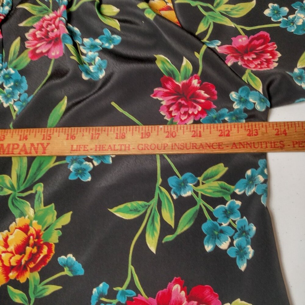 Vintage Maggie Sweet Blouse Plus Size 1X Black Floral Gold Flower Buttons - Picture 7 of 16